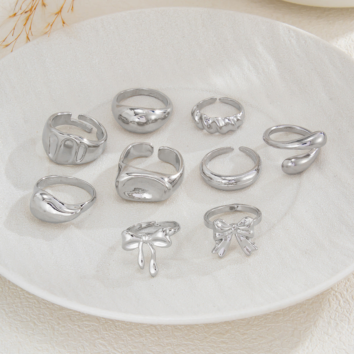 Ellamae Irregular Bow Ring Set - Silver [UKYZSMGL]