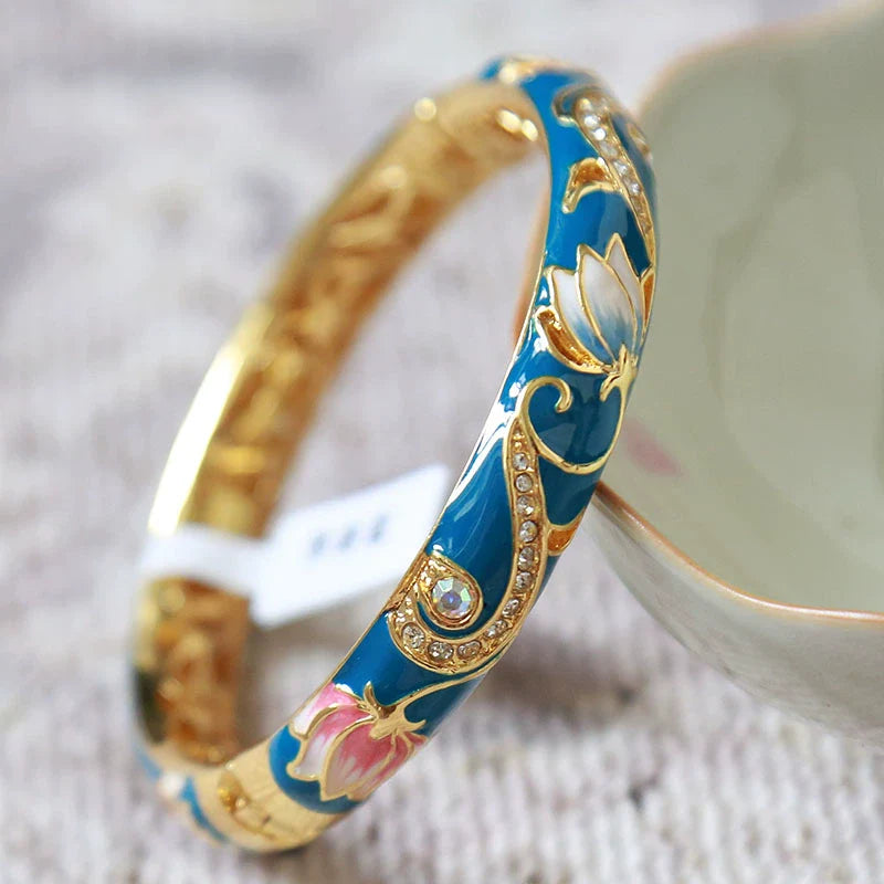 Jenny CloisonnŽ Lotus Bangle - 5.6cm Peacock Blue