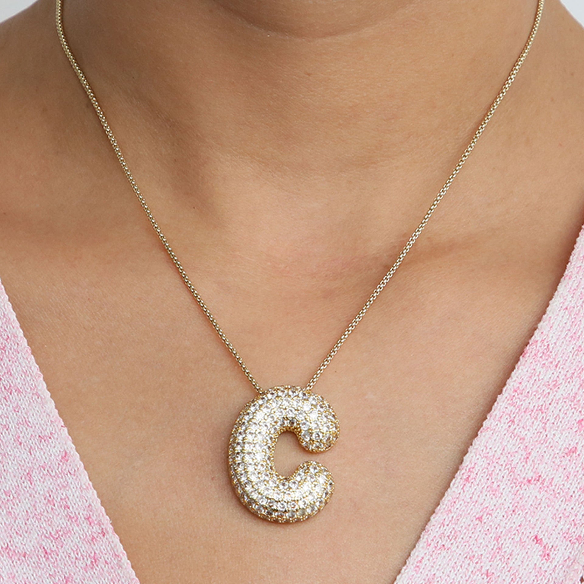 Laiba Bubble Initial Necklace - C [CGBJRZVW]