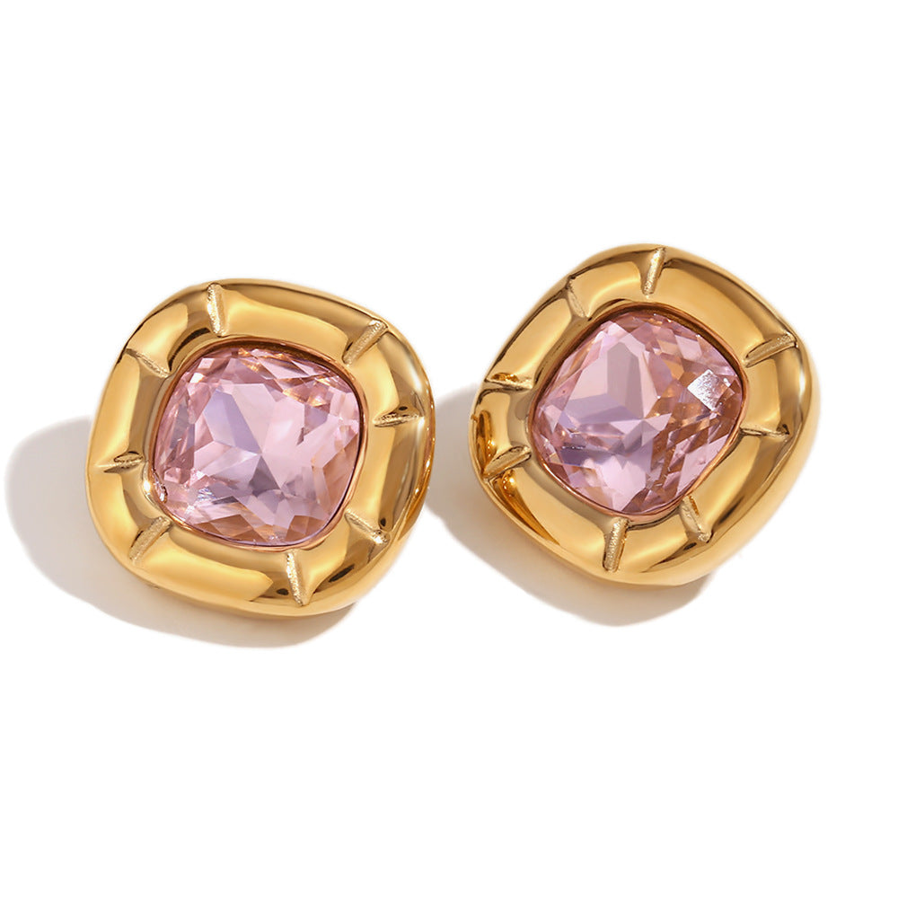 Amayra Zircon Bloom Jewelry - Stud Earrings - Gold Pink Zircon [DMOQ07CN]