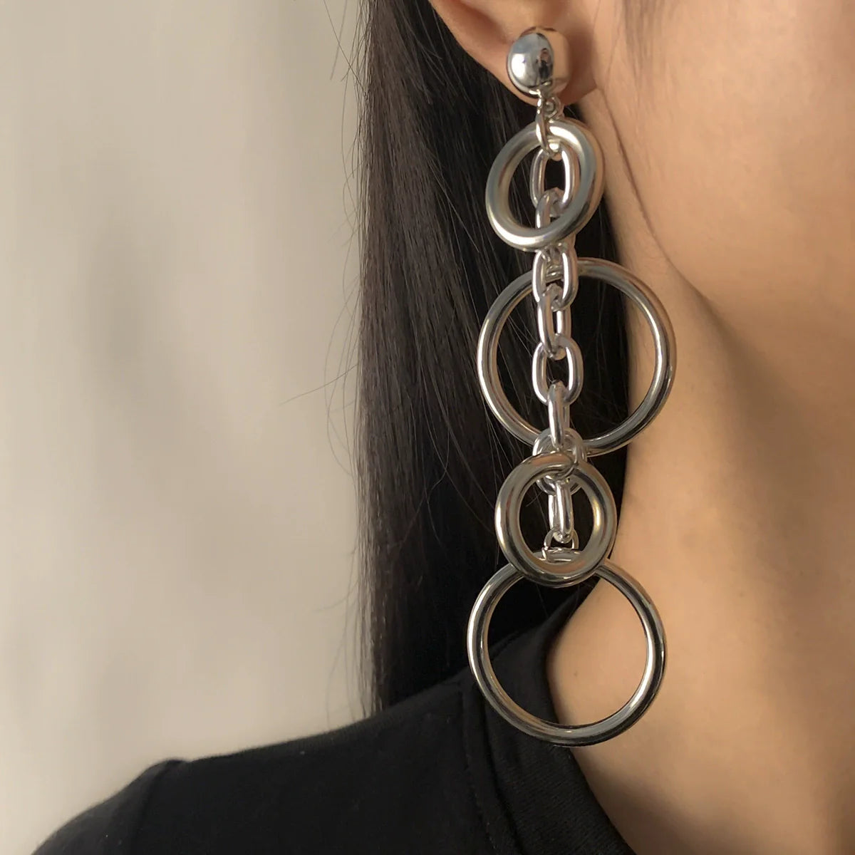 Desirae Geometric Chain Earrings - Silver