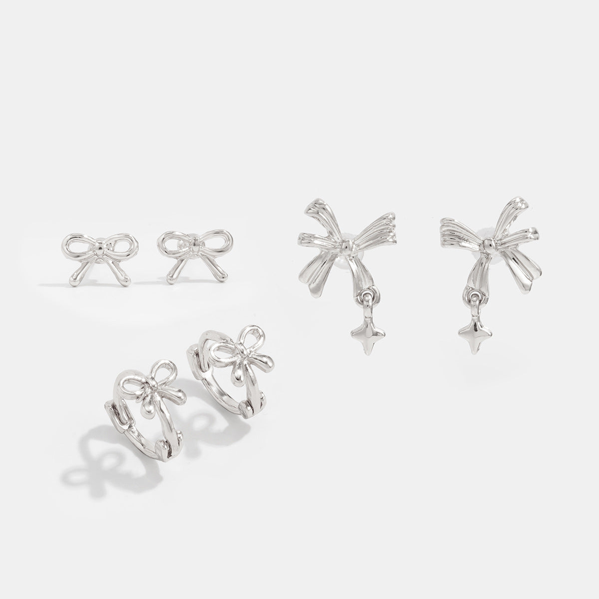 Aurorah Delicate Bow Ear Cuff Set - Silver [147YKSBR]