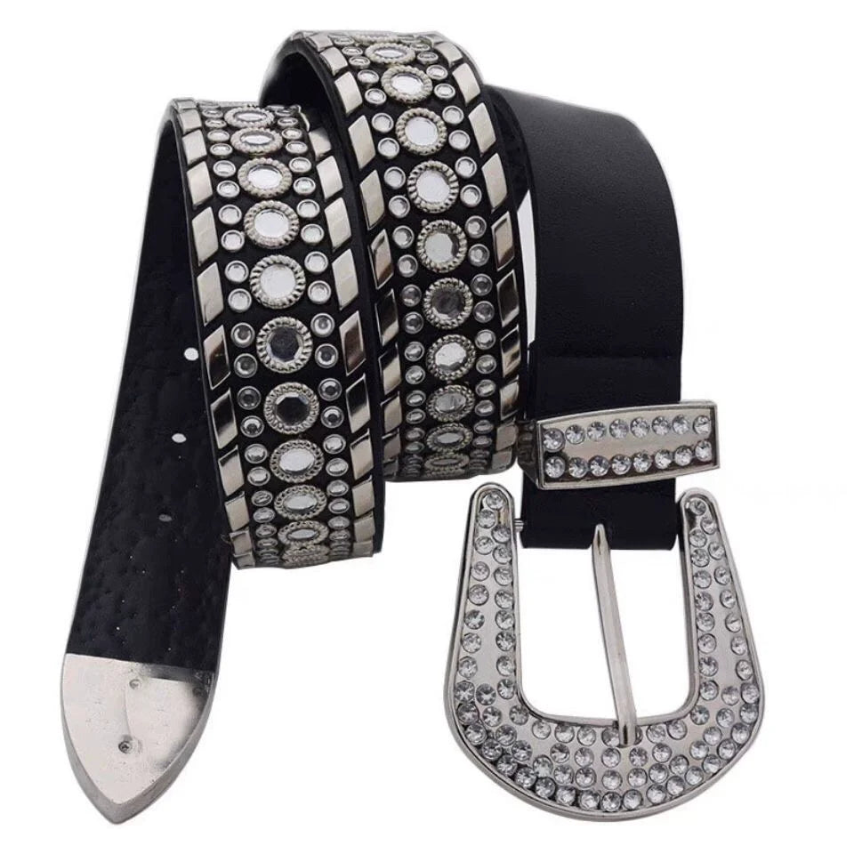 Taelyn Y2K Rhinestone Belt - Black