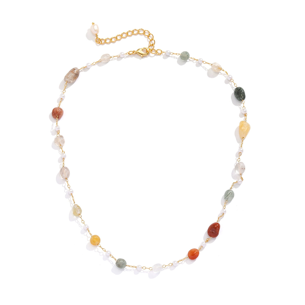 Rose Gemstone Beaded Necklace - Mixed Color Natural Stone Necklace [69656J5M]