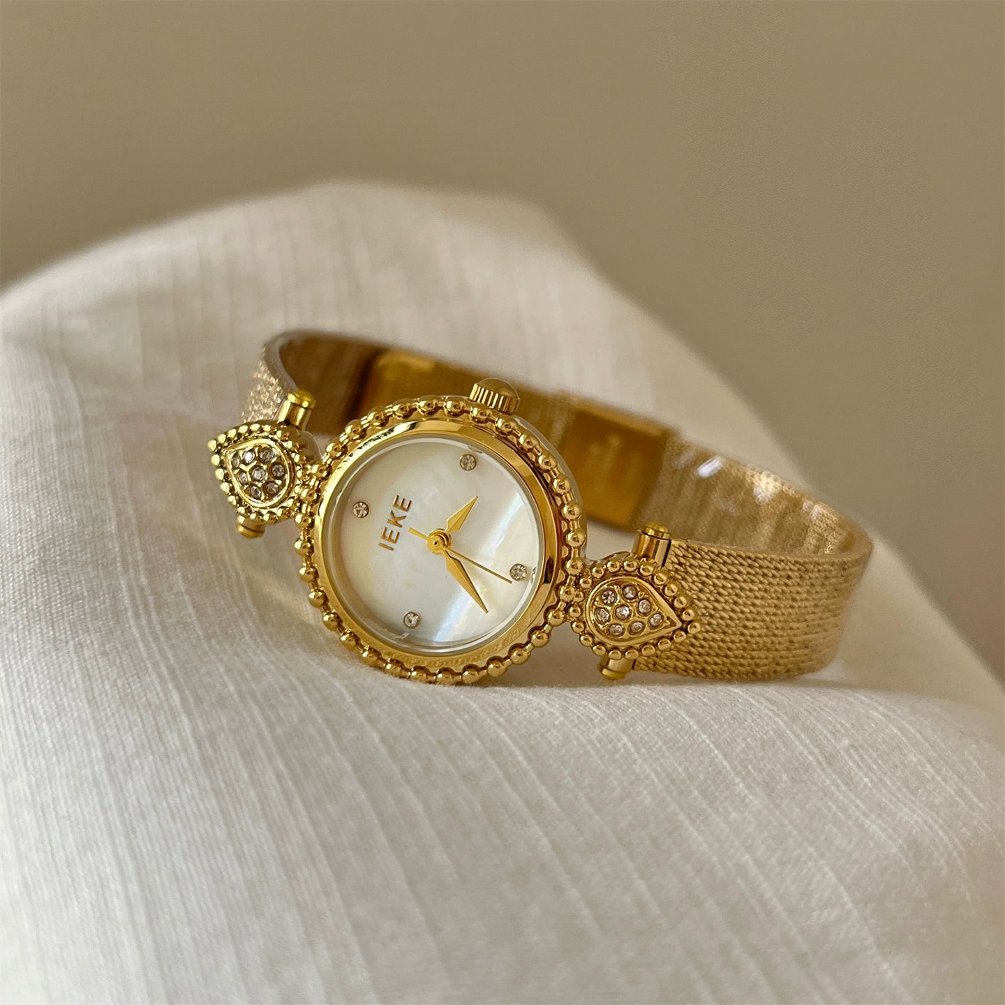 Amia Mother-of-Pearl Watch - Gold Mesh, White Face [YC0BIR6V]