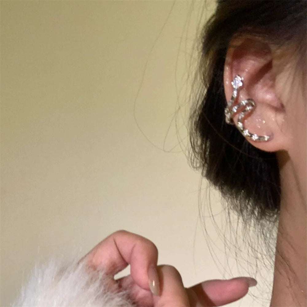 Bracha Serpent Ear Cuff - Silver Left Ear