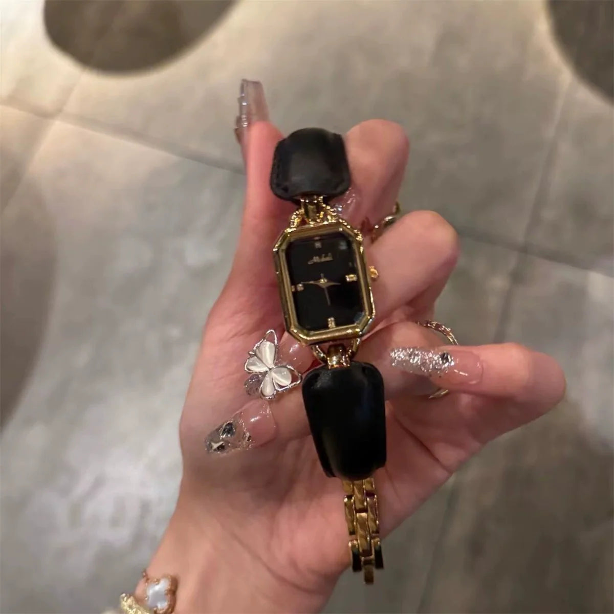 Amariya Obsidian & Gold Watch - Black Strap Black Face