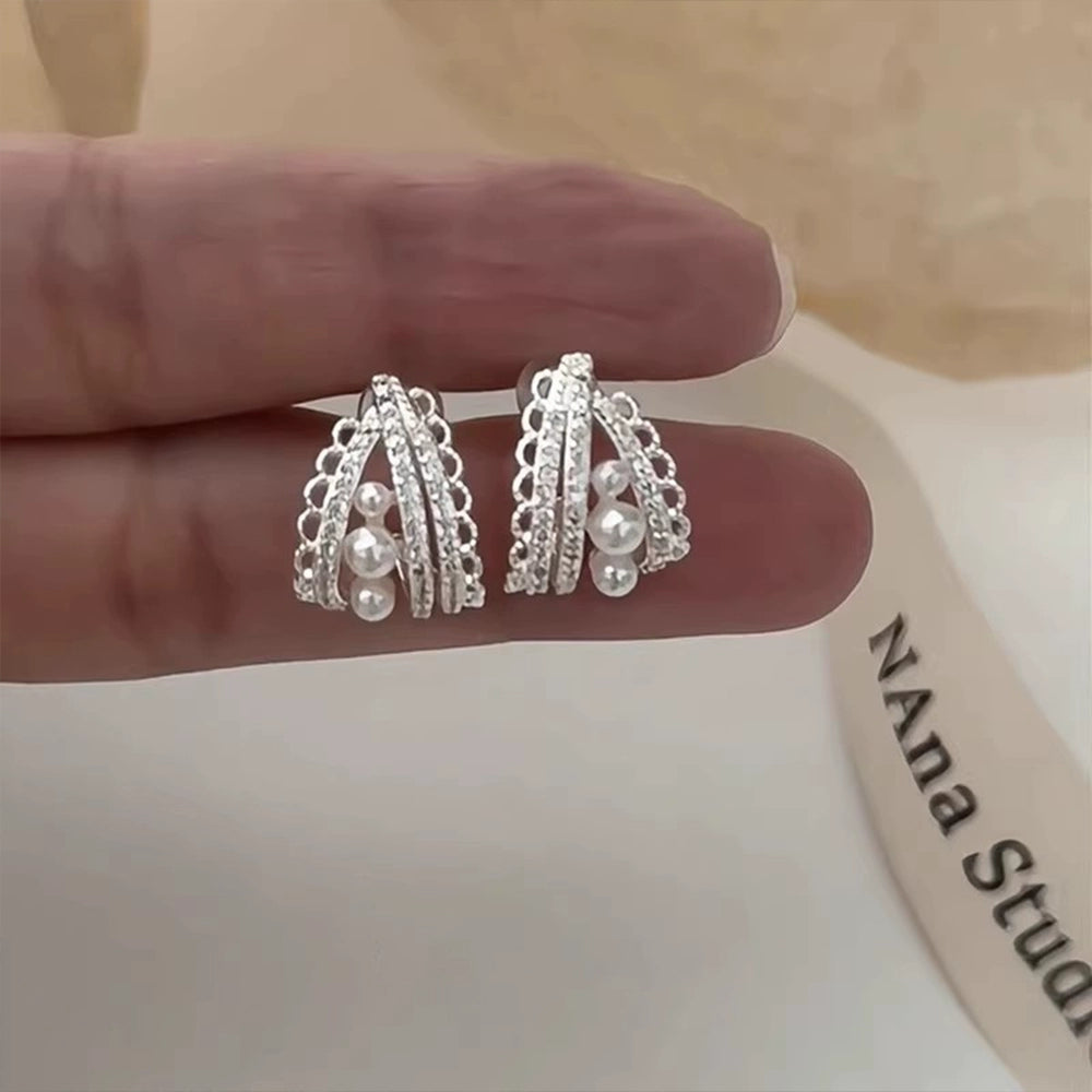 Evelyne Lace Pearl Earrings - Silver Lace Pearl Earrings [X6U2402V]