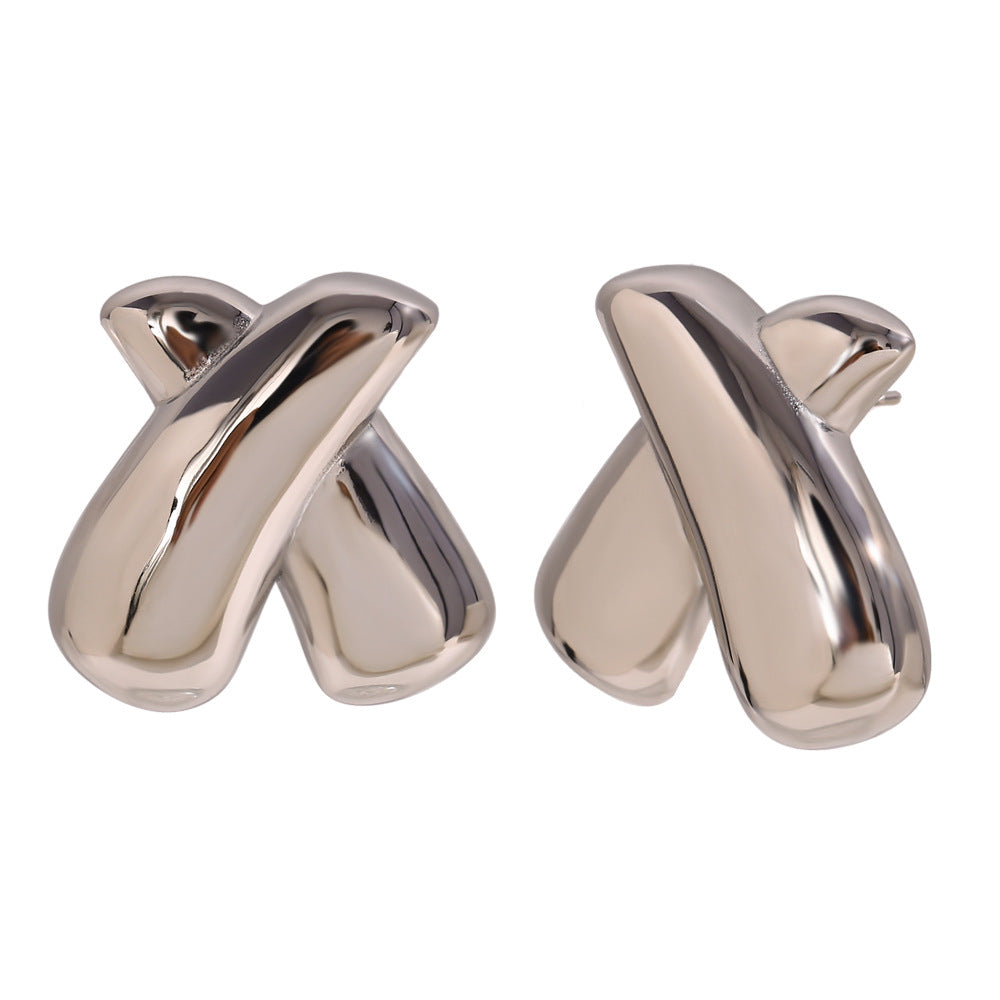 Miliani Irregular Geometric Earrings - X-Shape Stud Earrings - Steel [IF0XP2N0]