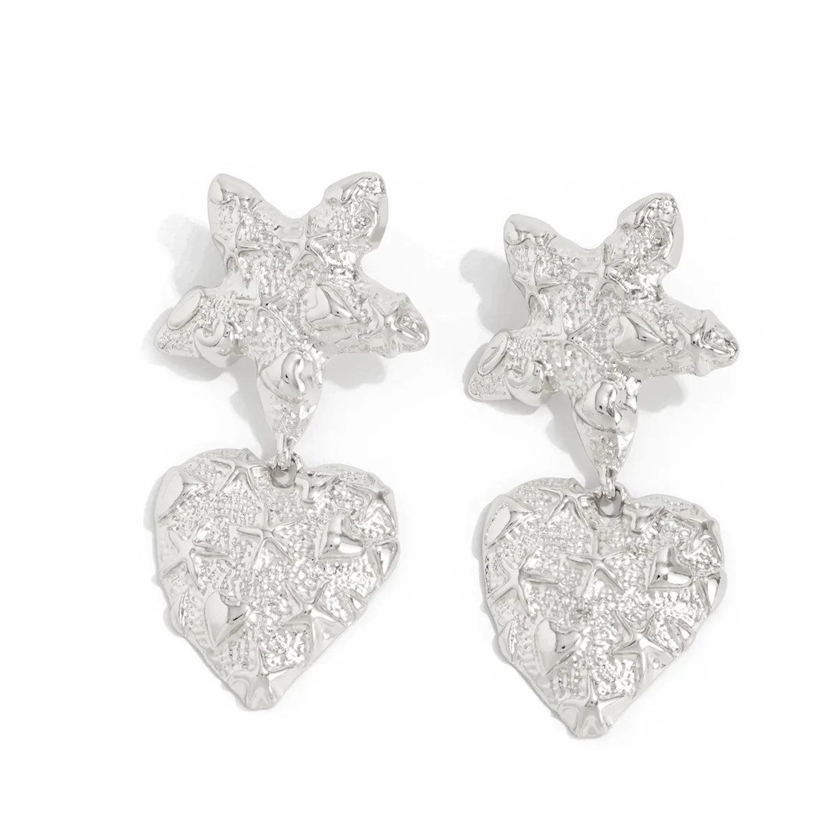 Dakoda Textured Starfish Heart Studs - Silver