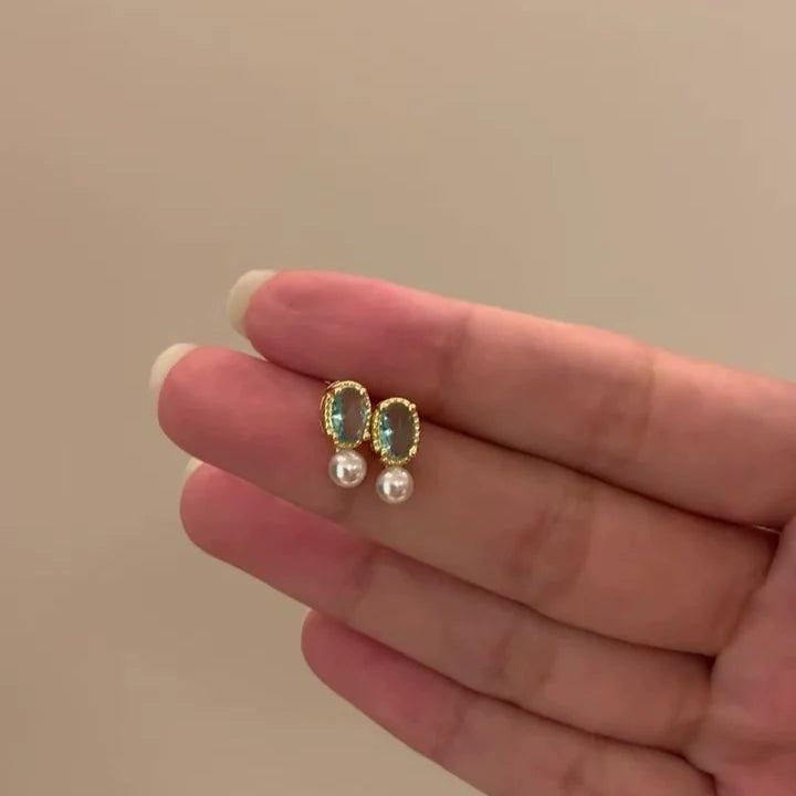 Camiyah Aquamarine Pearl Studs - Aquamarine Pearl Studs