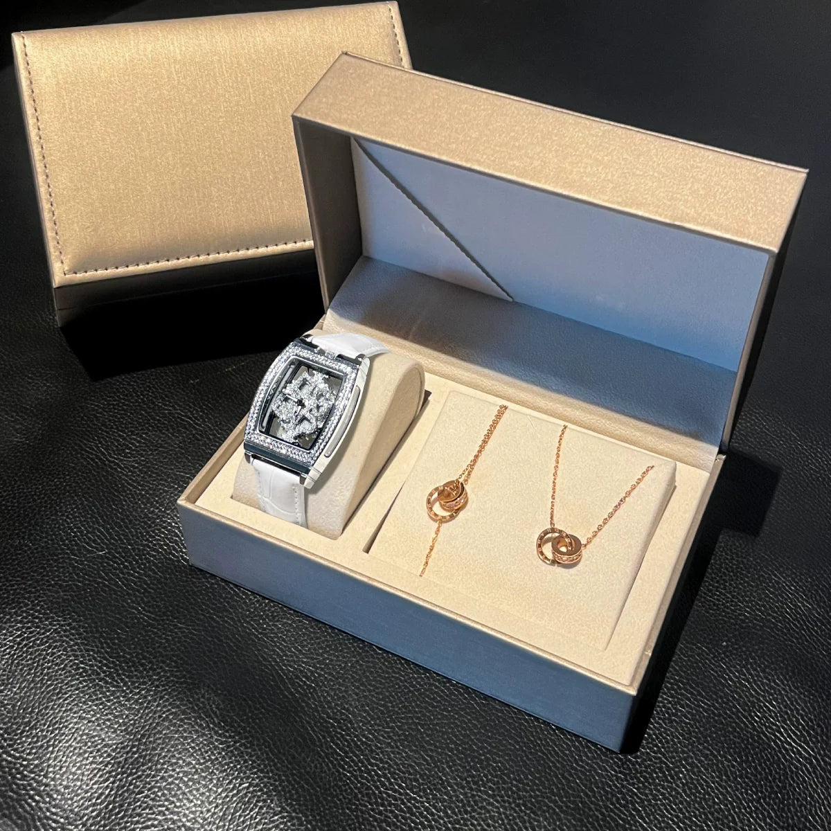 Sasha Starry Barrel Watch - Titanium Steel Jewelry Set