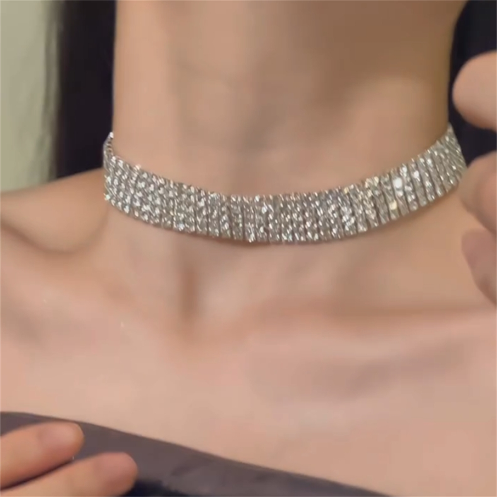 Yzabella Crystal Choker Necklace - Silver