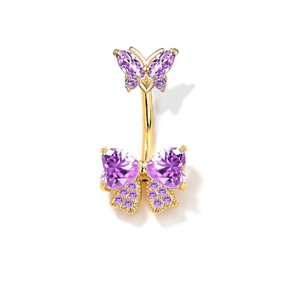 Gia Sparkling Bow Belly Ring - Purple Stone (18K Gold Tone) [YQ0G4SU2]
