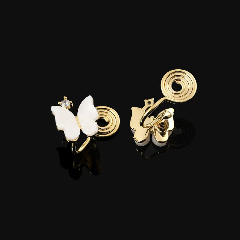 Mireille Iridescent Butterfly Earrings - White Butterfly Ear Clip