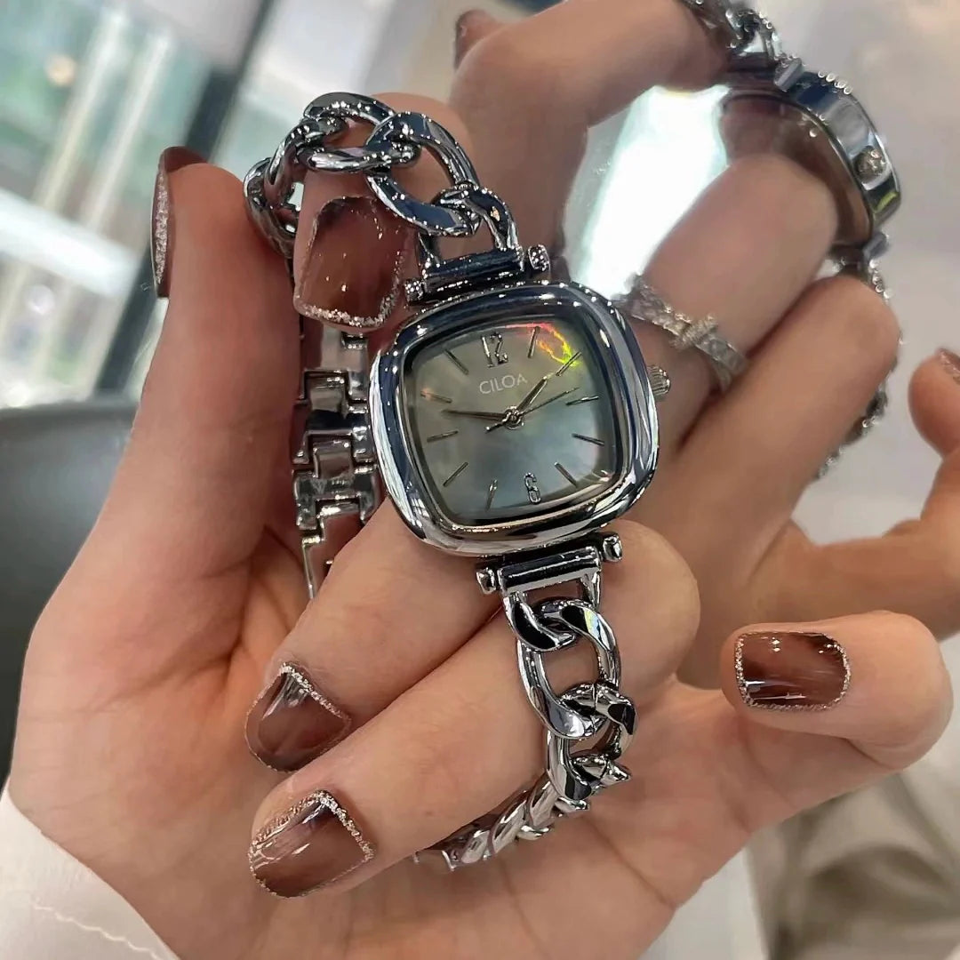 Shriya Dainty Rhinestone Watch - Blue Silver