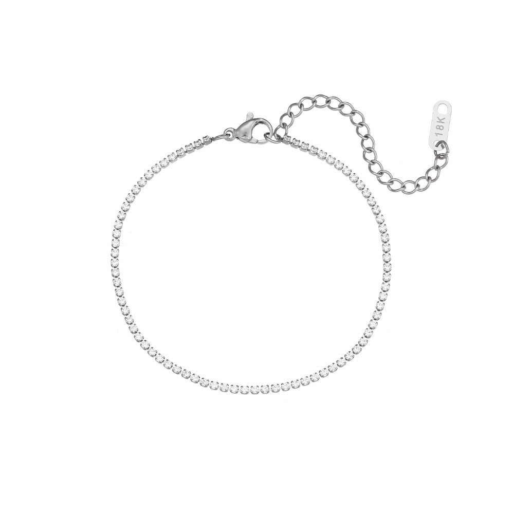 Berlin Refined Zircon Necklace - 2mm Zircon Bracelet 16+5cm - Silver [CK6JF2Y4]