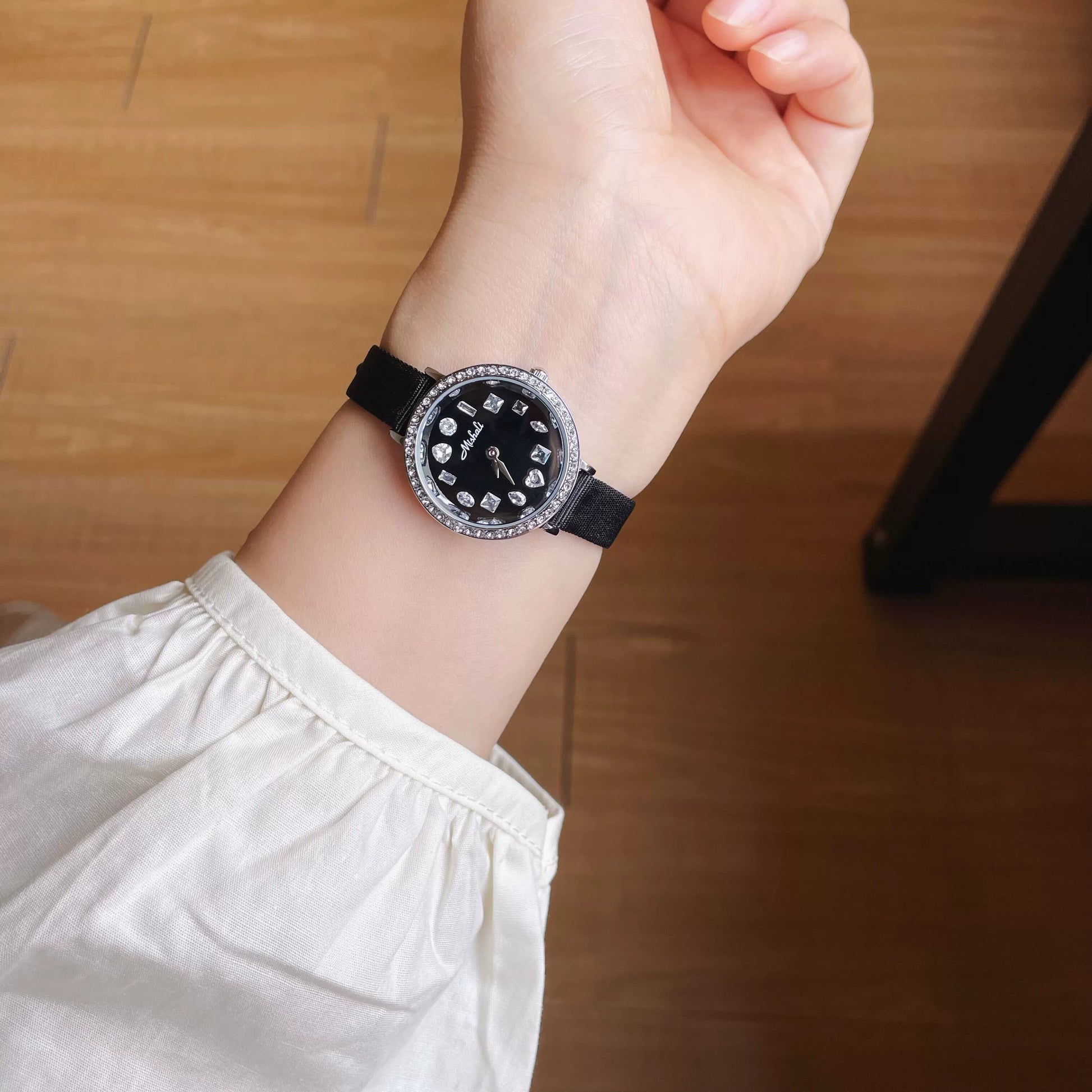 Noelani Zircon Round Dial Watch - Classic Black