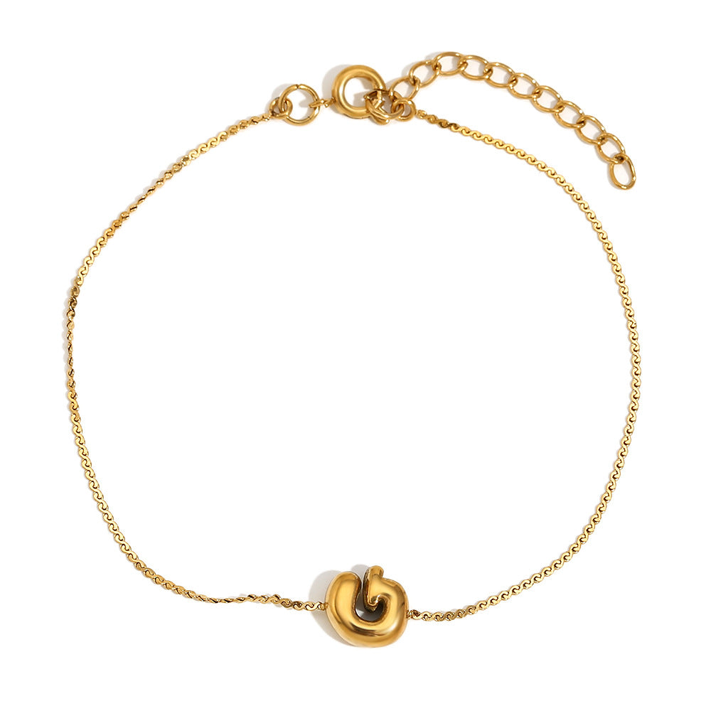 Ilah Bubble Letter Chain Bracelet - Bubble Letter G - Gold [JBG2H7X0]