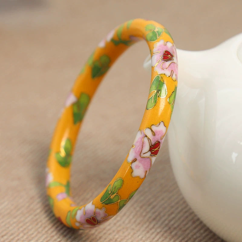 Zoi Floral Cloisonné Bracelet - Yellow Peony (8mm Width) [87QW3GIT]