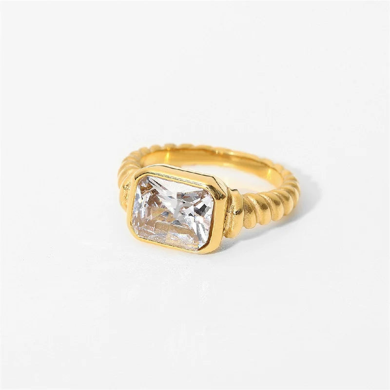 April Statement Gemstone Ring - Rectangular White Gemstone US Size 6