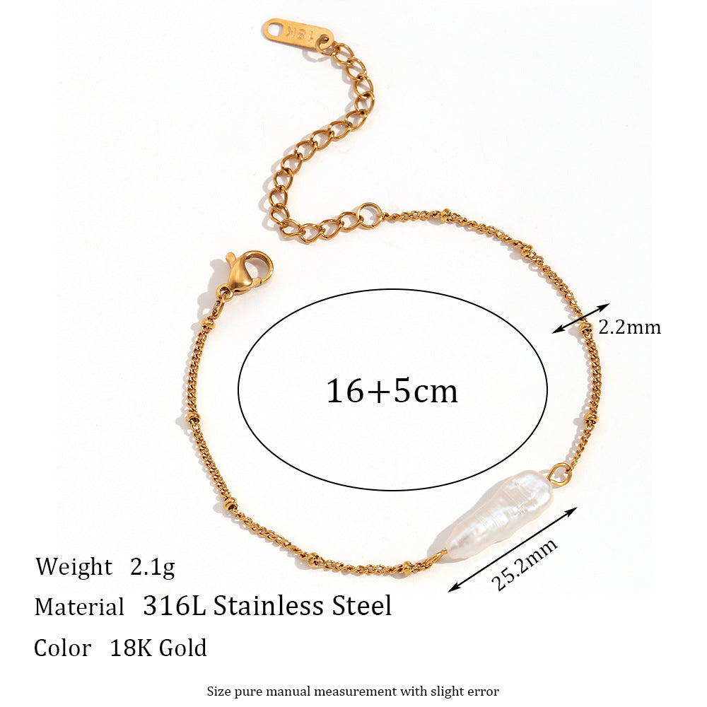 Abrianna Baroque Pearl Necklace Set - Baroque Long Pearl Pendant Beaded Chain Bracelet - Gold [A8PF0RA3]