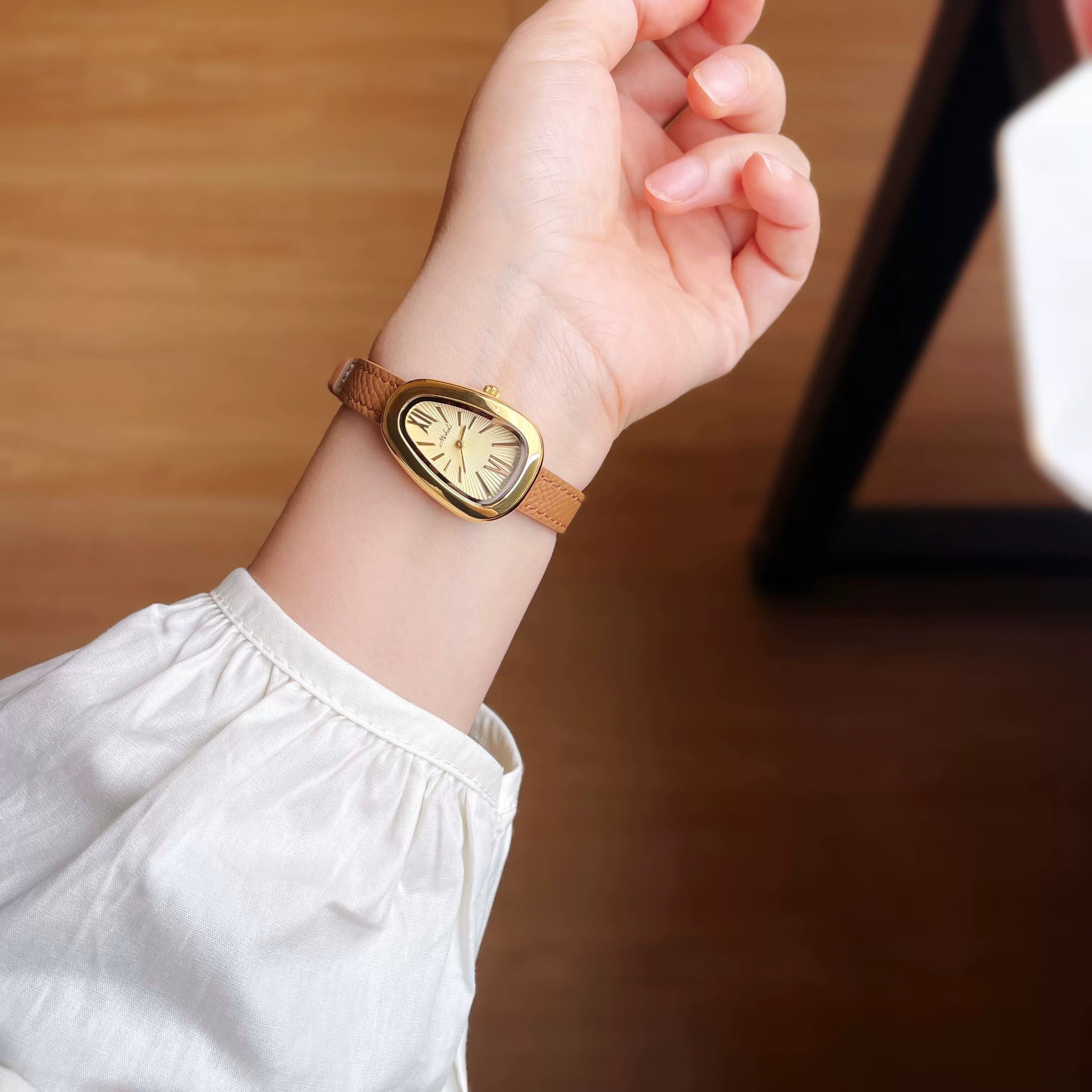 Johnna Snake Head Watch - Gold Case Brown
