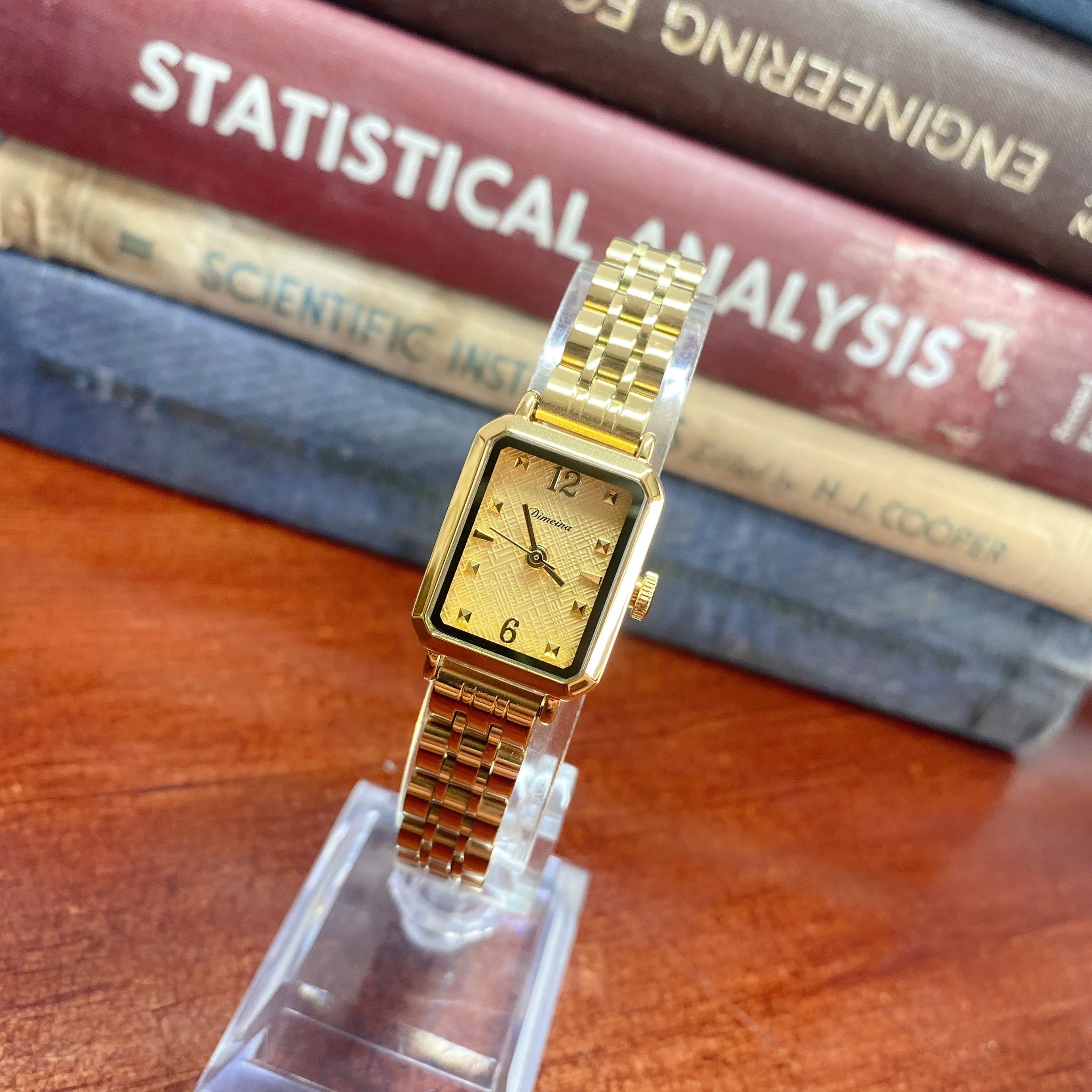 Destiny Vintage Square Gold Watch - Yellow Gold Face Steel Strap