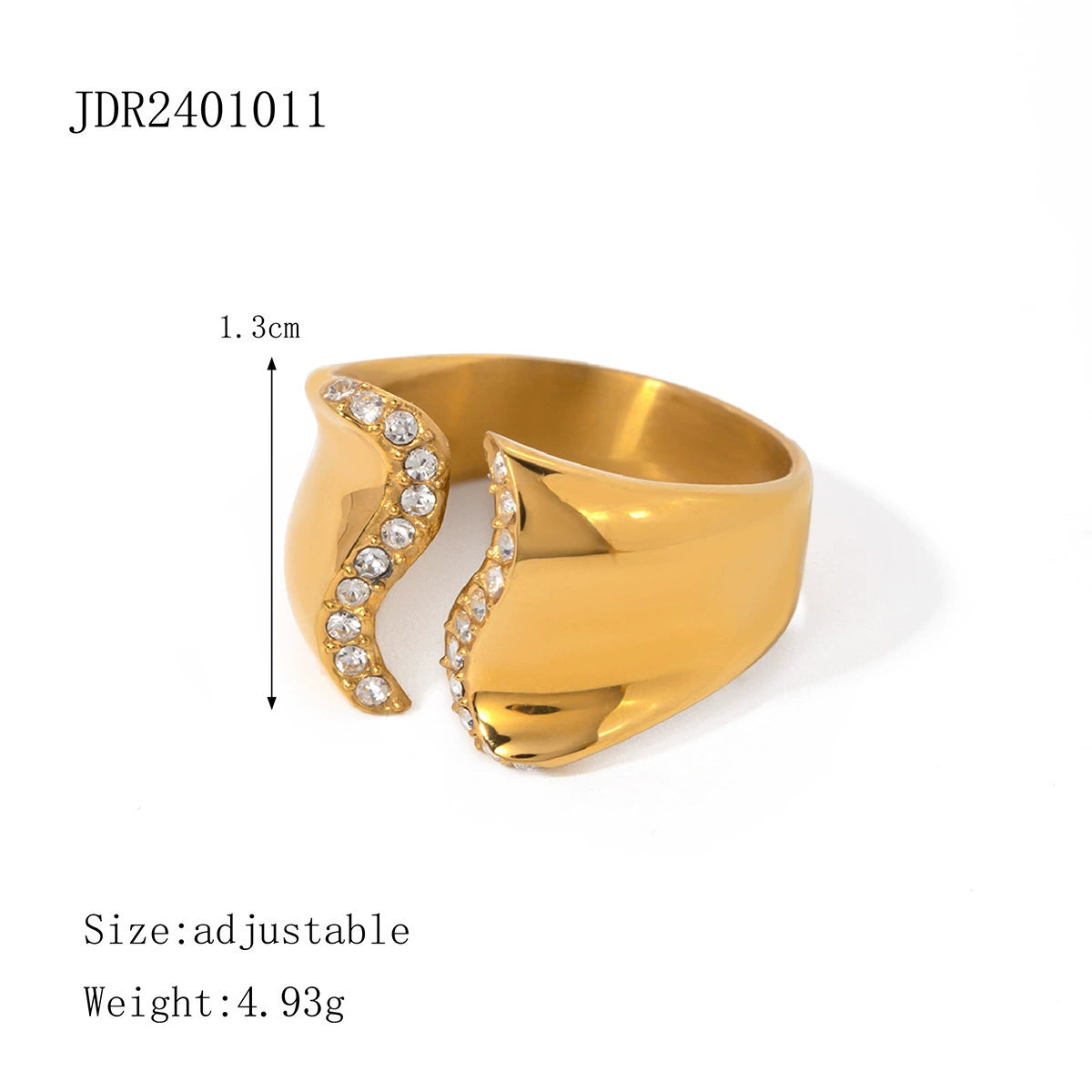 Deborah Wavy Rhinestone Ring - Gold Tone