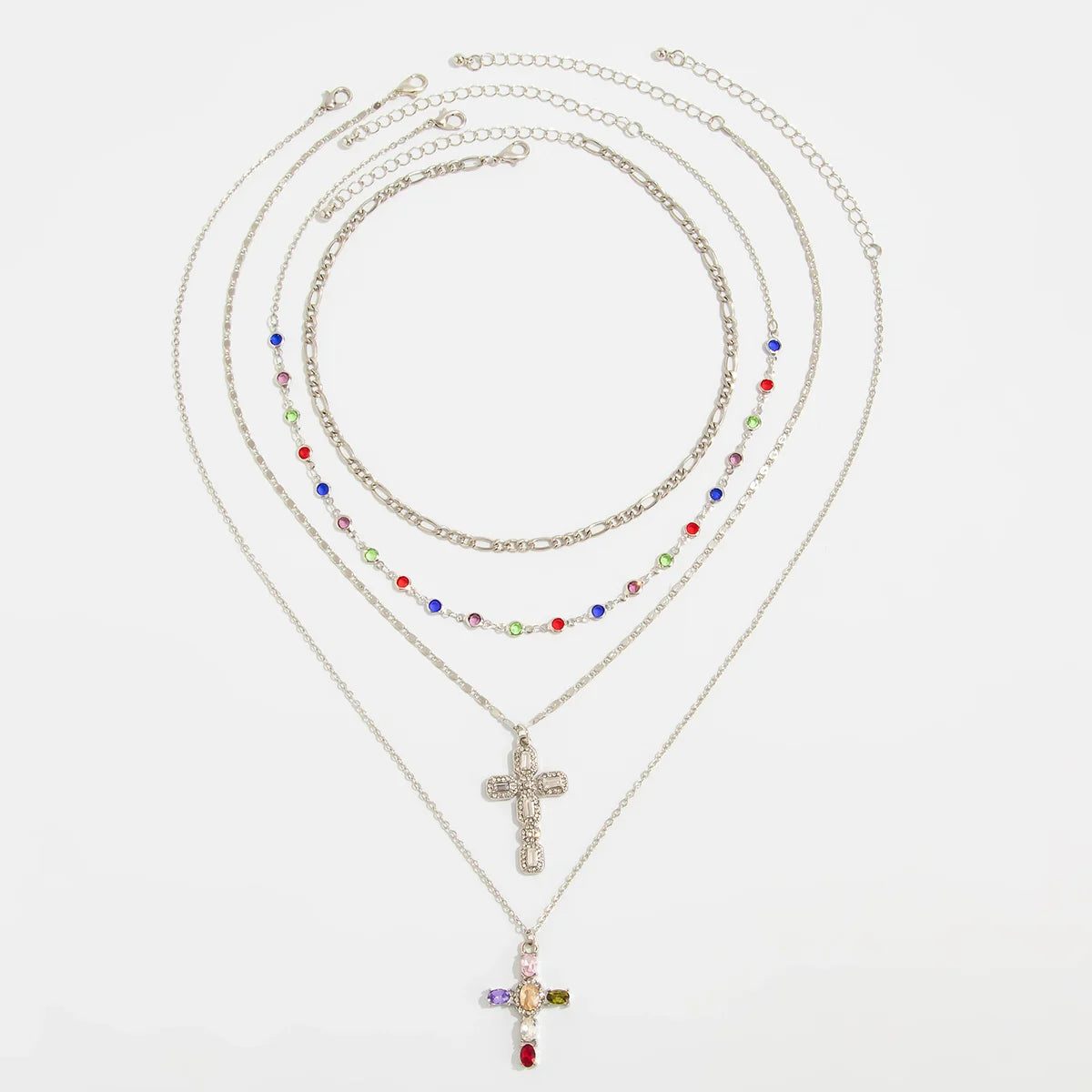 Ilyana Crystal Cross Necklace Set - Silver