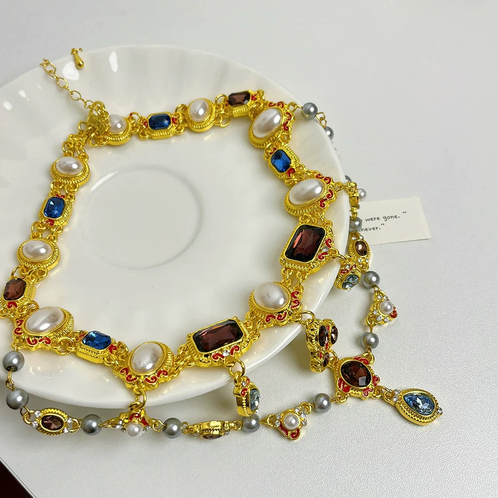 Kaleah Baroque Pearl Necklace - Double Layer Pearl Necklace