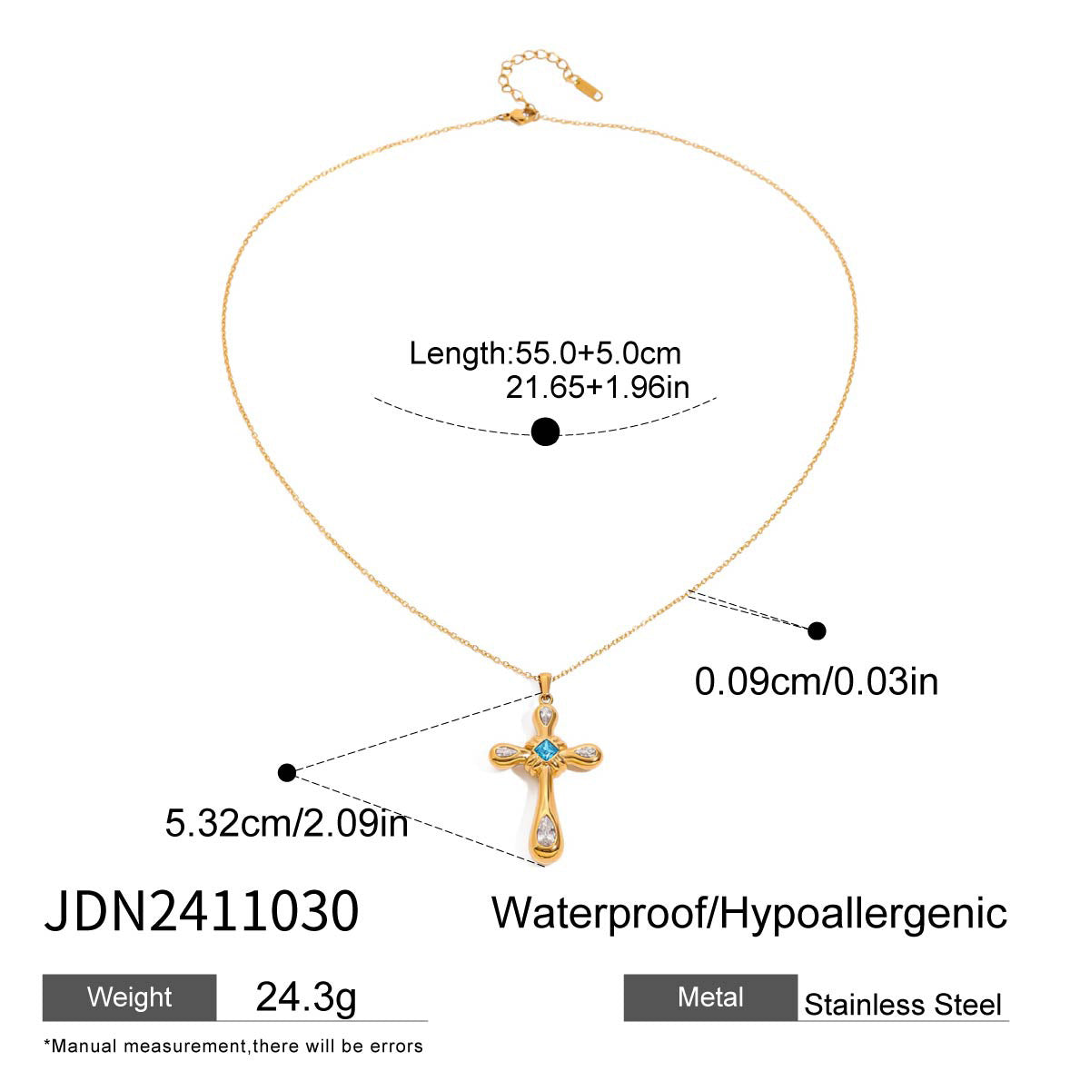 Logan Zircon Cross Necklace - JDN2411030 [8JOMTE57]