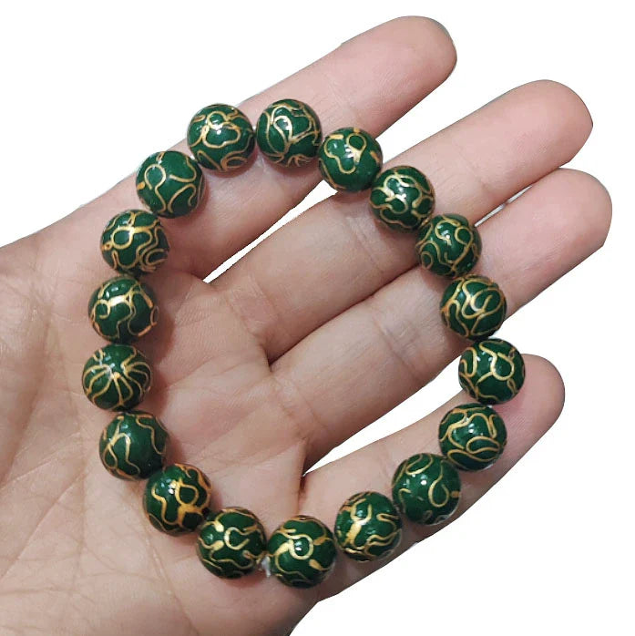 Charlie CloisonnŽ Beaded Bracelet - Green 'Ten Thousand Flowers' - 10mm Bead
