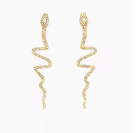 Amariah Rhinestone Snake Dangle Earrings - Gold Plated 1 Pair