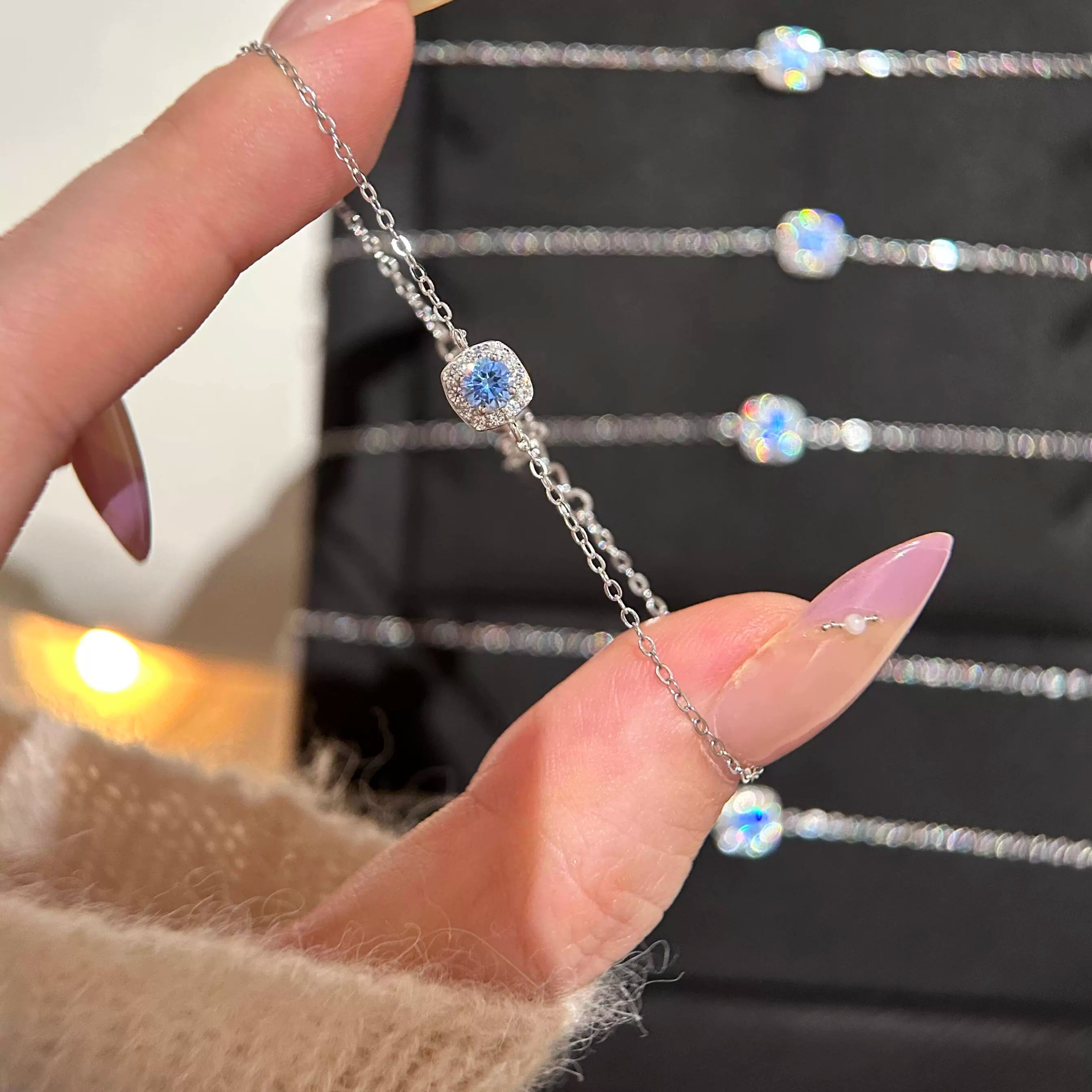 Carina Blue Glacier Stone Bracelet - Blue Small Sugar Cube Bracelet