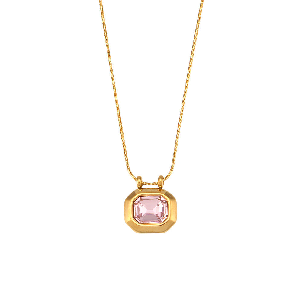 Amanda Gold Zircon Necklace - Pink [AP0VSATQ]