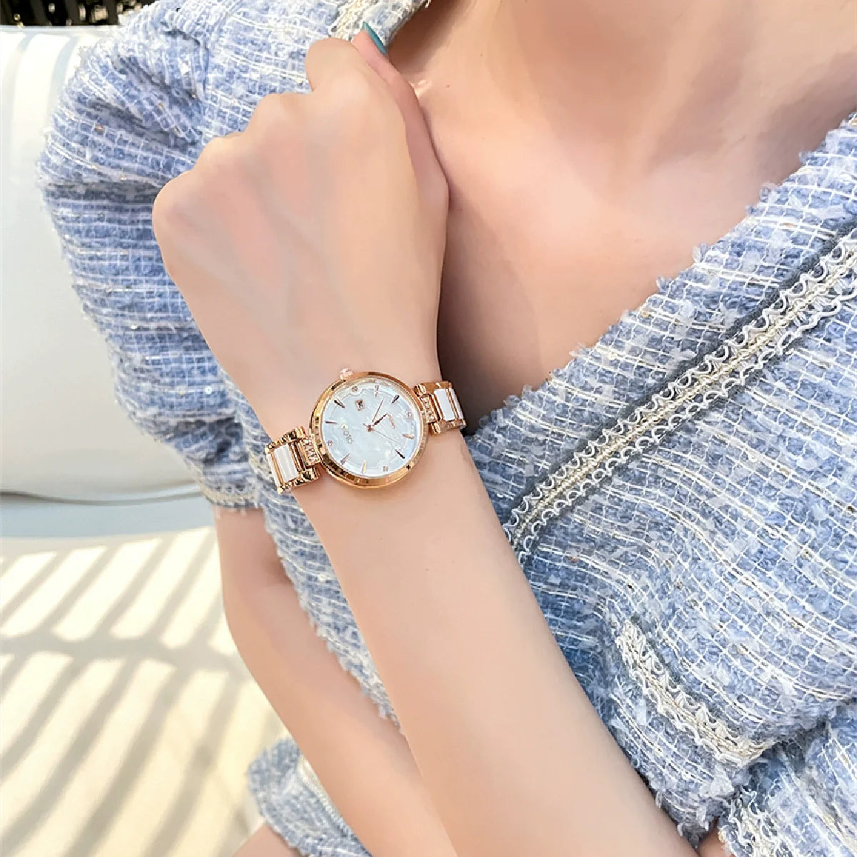 Amie Ceramic Elegance Watch - Ceramic White with Rose Gold Accents
