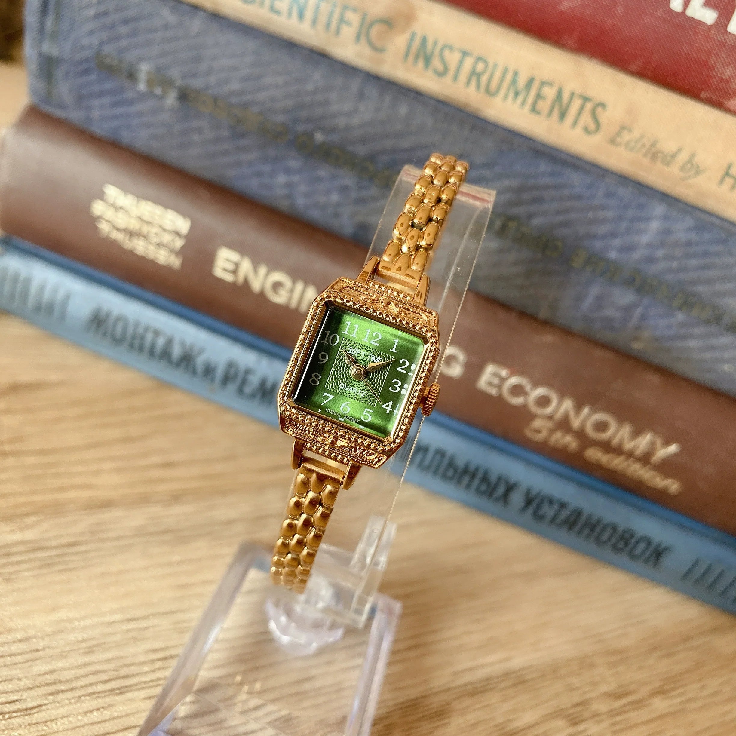 Runa Petite Square Watch - Green Face (with Black Strap)