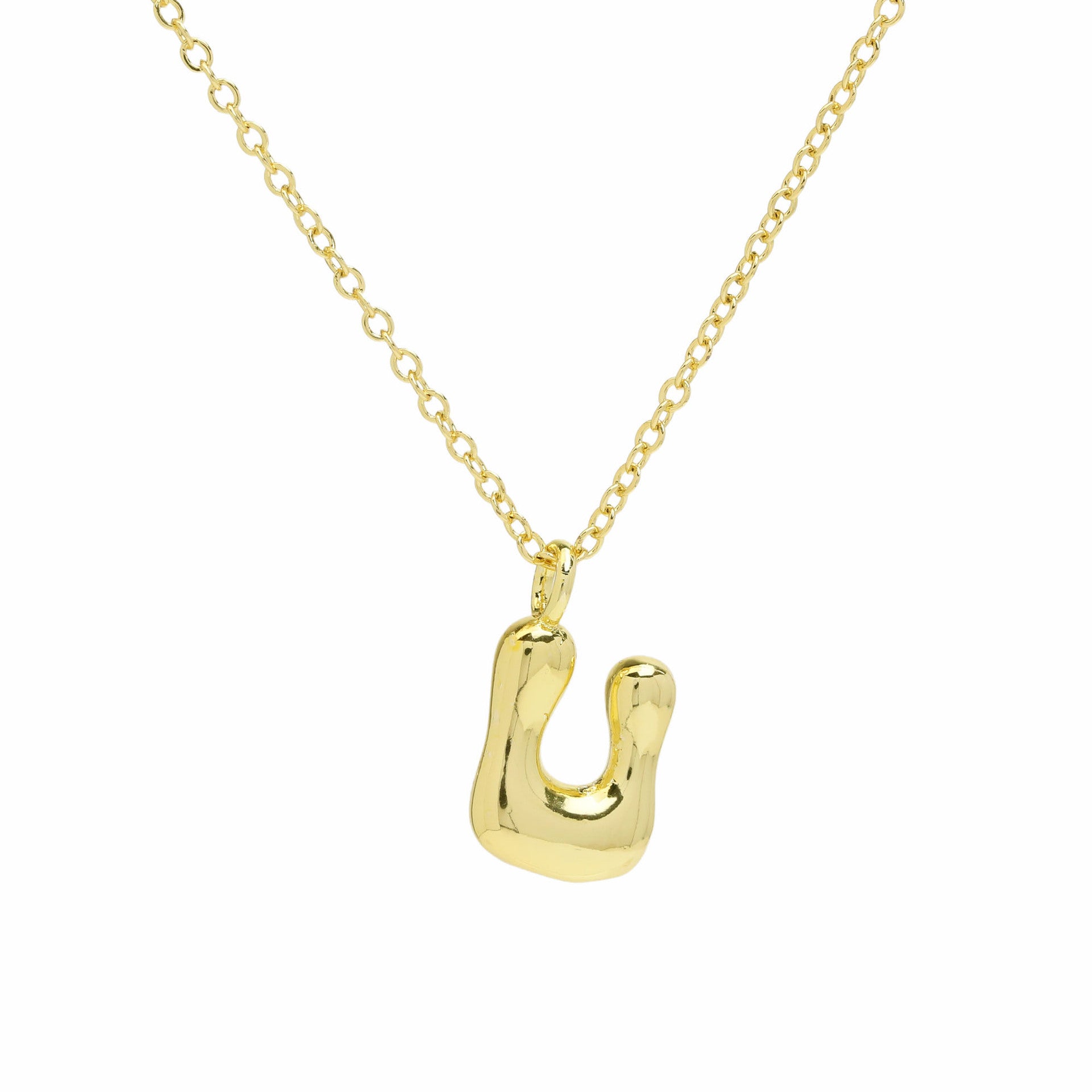 Vanya Gold Initial Bubble Necklace - Letter U [EB83O0DH]