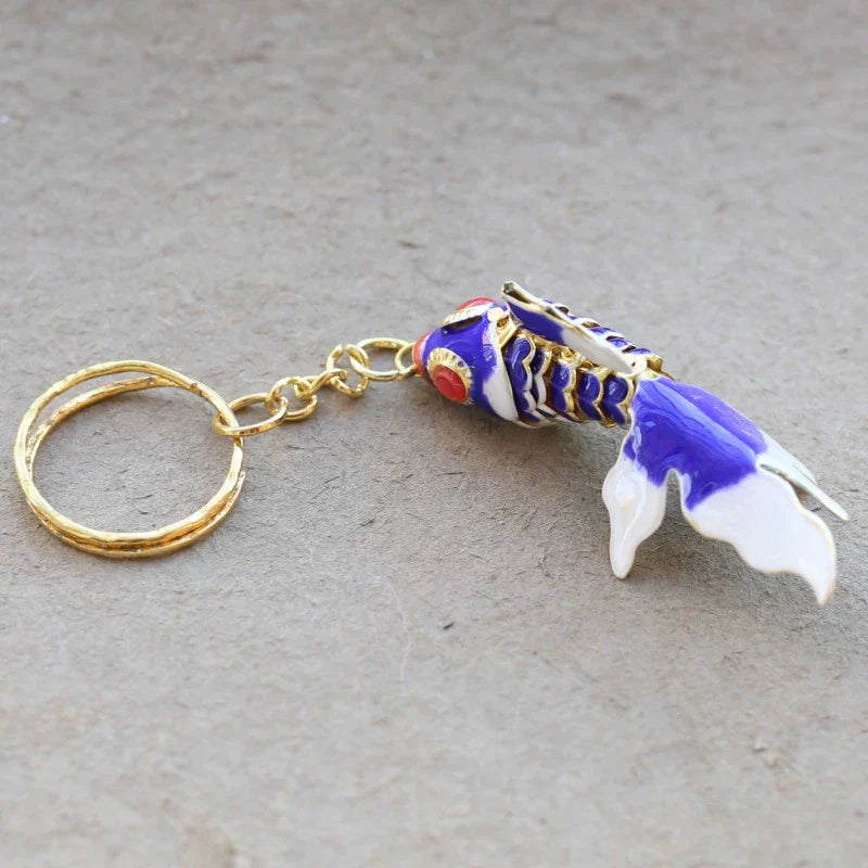 Zahraa CloisonnŽ Goldfish Keychain - Small Blue