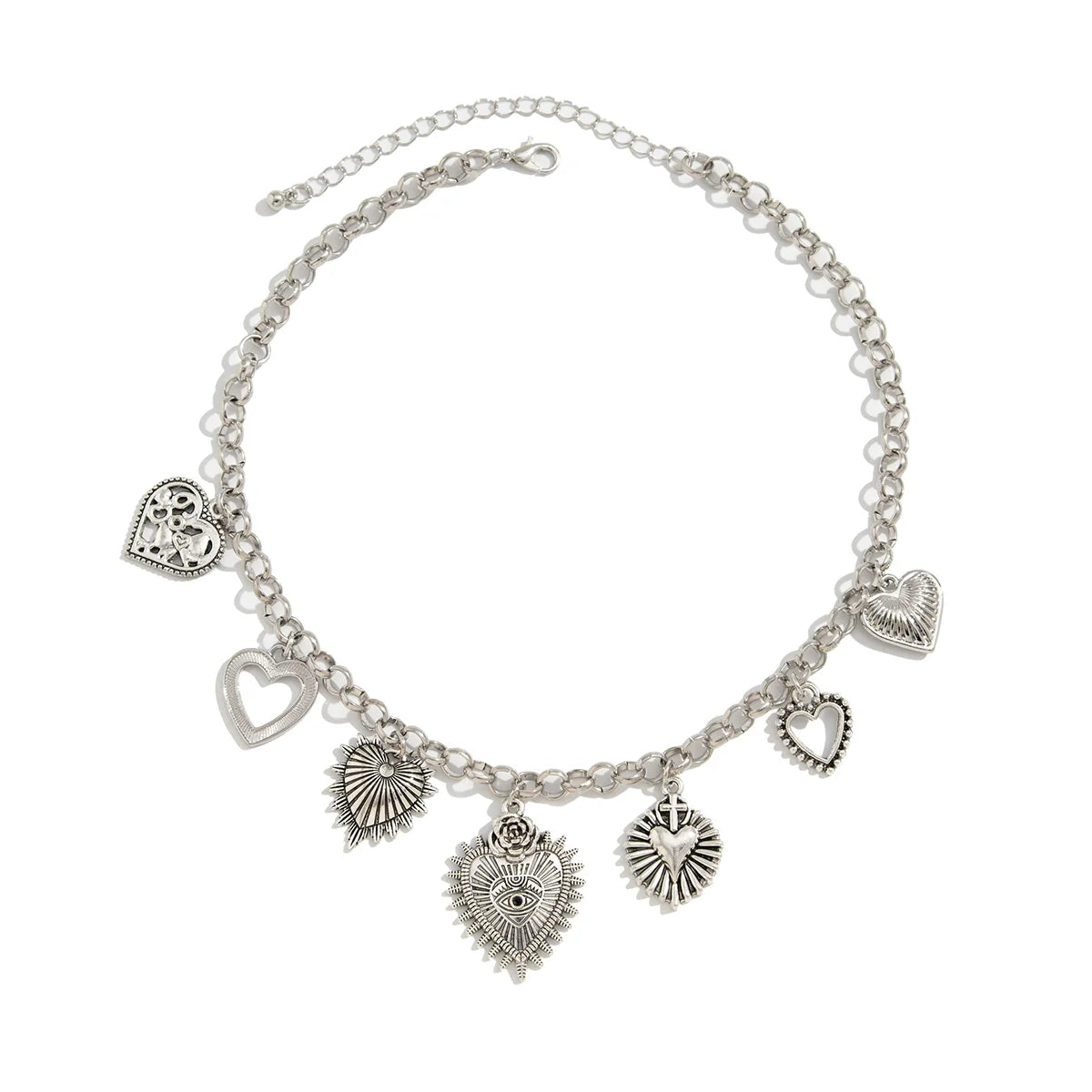 Xandria Hollow Heart Tassel Necklace - Antique Silver