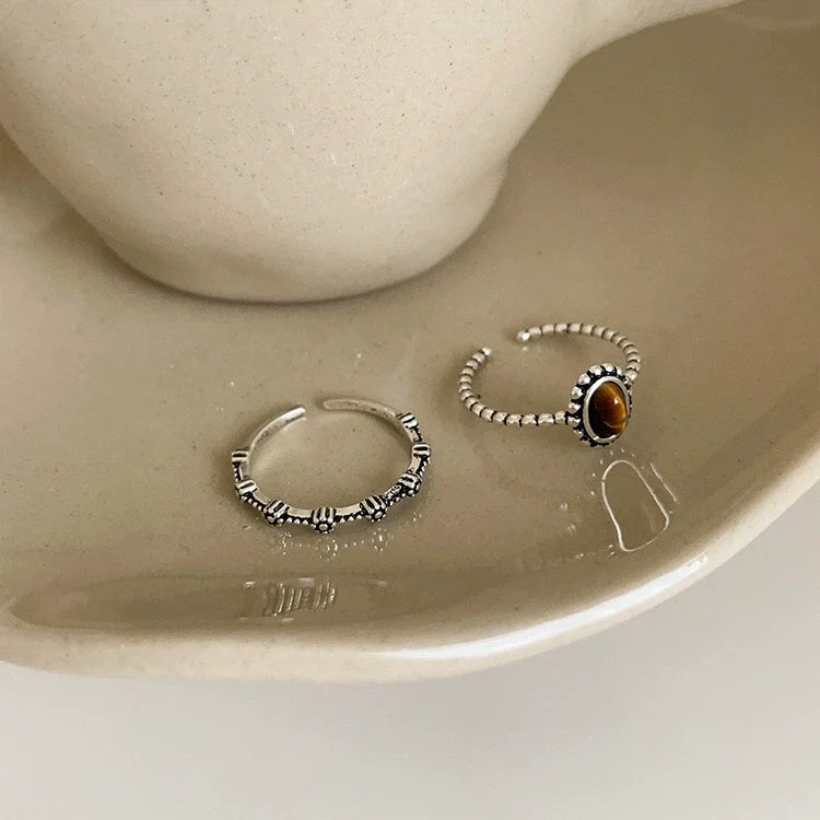 Adrina Tiger's Eye Floral Rings - 2 Pieces
