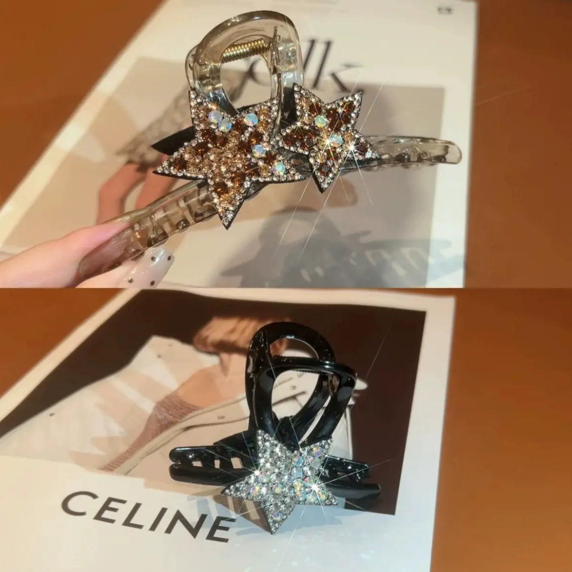 Kaycie Sparkling Star Claw Clip - Champagne Large + Silver Small