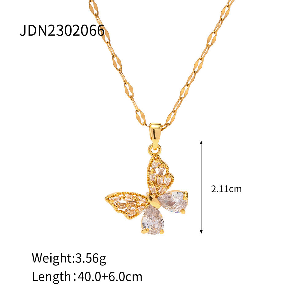 Carolina Butterfly Pendant Necklace - Gold Butterfly Pendant [ZKBC465T]