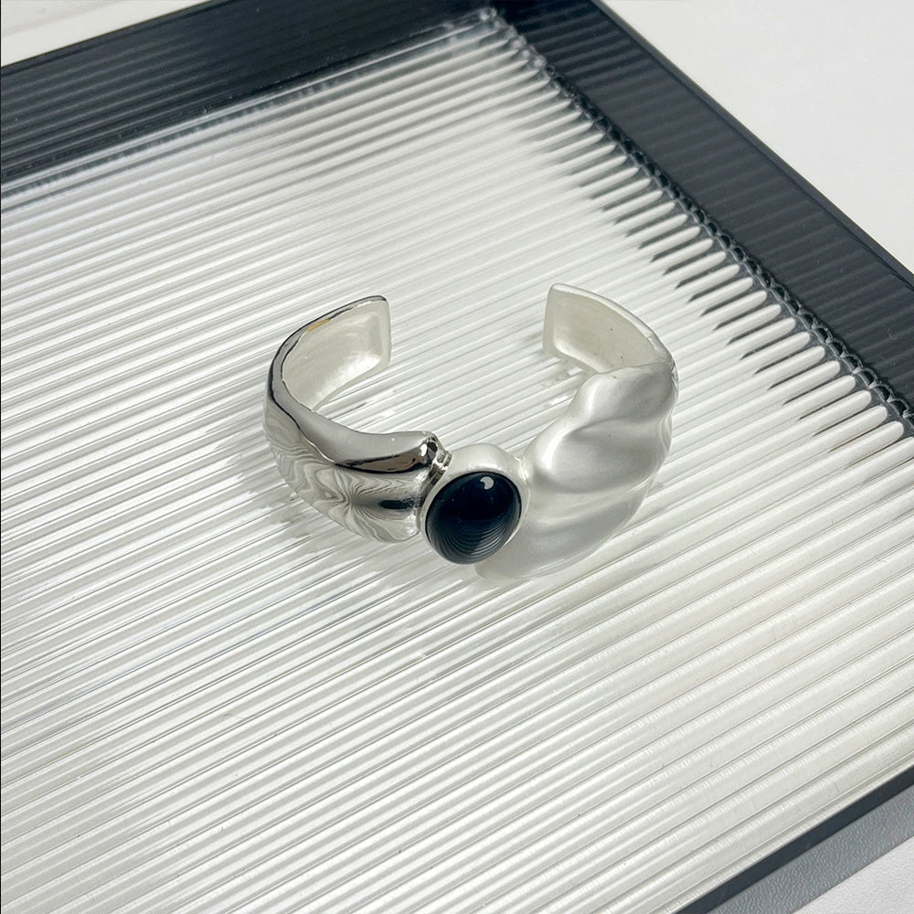 Kensleigh Agate Cuff Bracelet - Silver Black Agate Bracelet [X8S7PFB3]