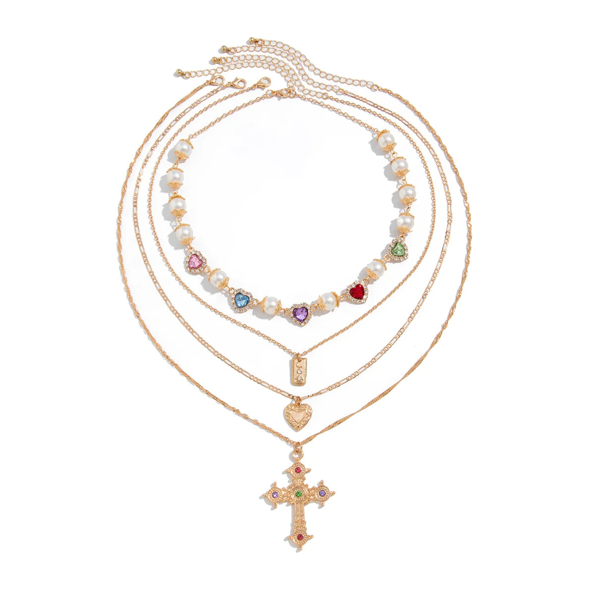 Adilene Layered Cross Necklace Set - Gold