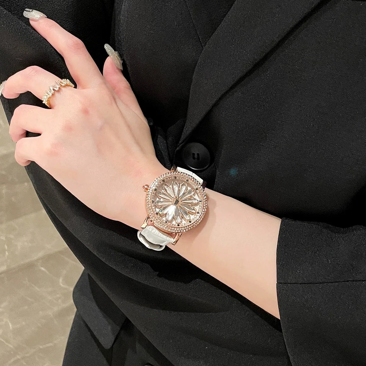 Jeanelle Crystal Elegance Watch - White Rose Gold