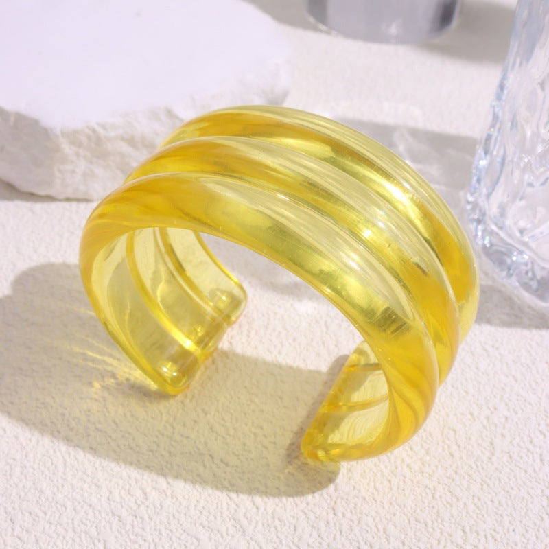 Kaylanie Resin Cuff Bracelet - Transparent Yellow Open Cuff [EZUFNSQQ]