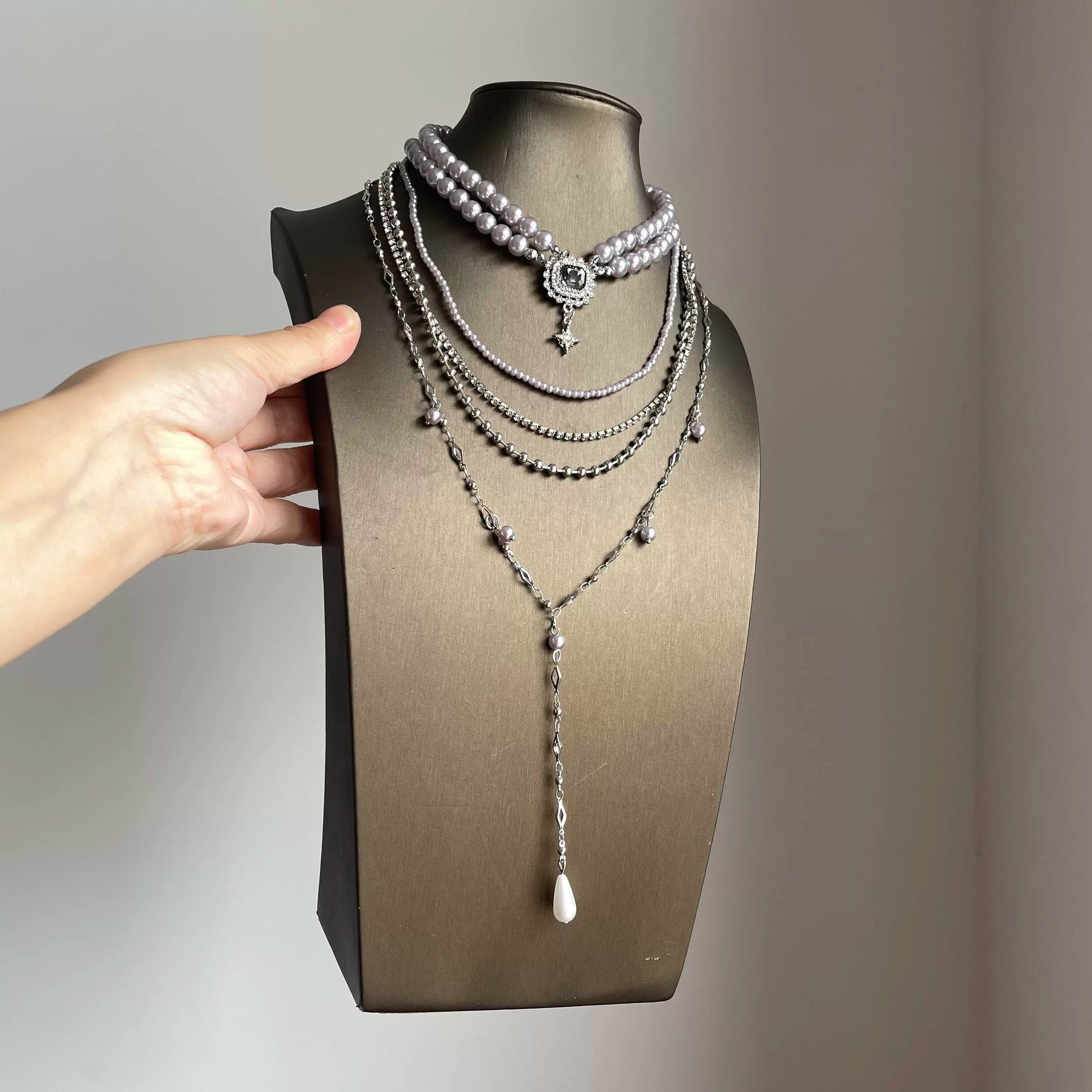 Acadia Layered Star Necklace Set - Silver-Grey Necklace (Three-Piece Set)