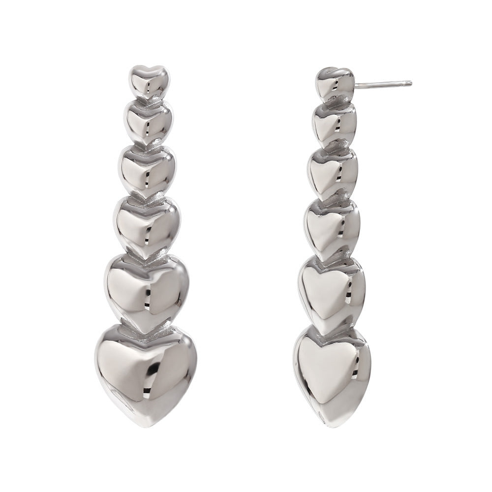 Sama Vintage Gold Drop Earrings - Gradient Heart String Dangle Earrings - Steel [US89E6HG]